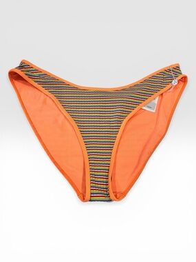 Frankies Bikinis Catalina Rib Stripe Bikini Bottom Rainbow Orange Retro XL NEW